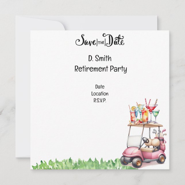 Golf pension för kvinnlig golfer spara datumet (Framsida)