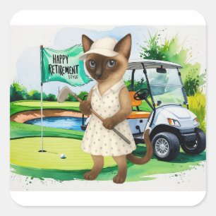 Golf pension för siamesiska kattlover fyrkantigt klistermärke