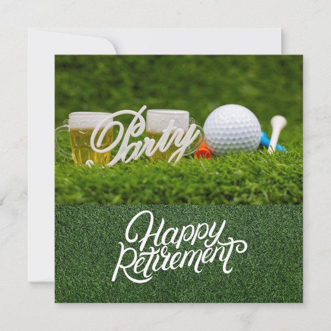 Golf pension med golf boll och öl på grönten kort (Framsida)
