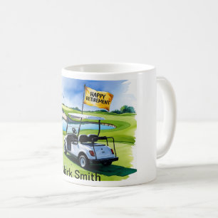 Golf pension med golfvagn på grönt kaffemugg