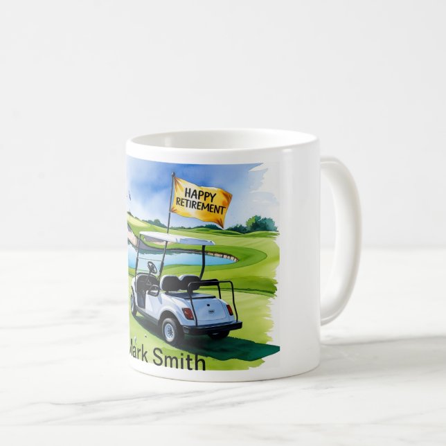 Golf pension med golfvagn på grönt kaffemugg (Framsida höger)