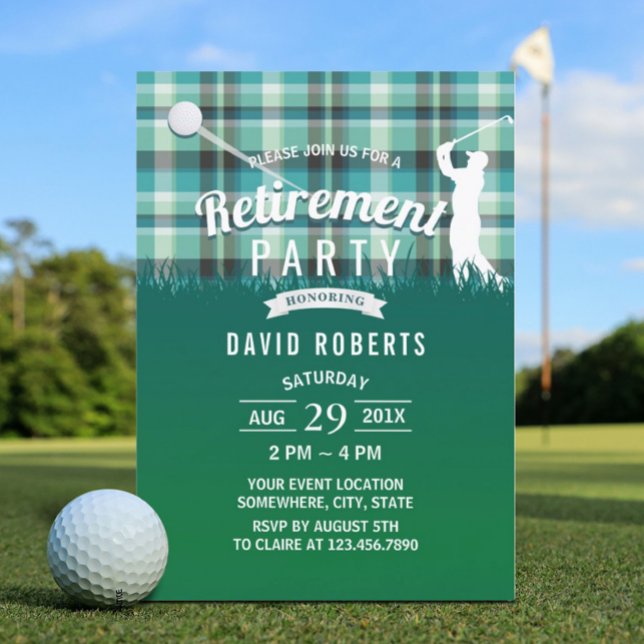 Golf Pension Party Grönt Gingham Inbjudningar (Skapare uppladdad)