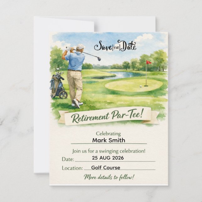 Golf pensionsfest för golfare  spara datumet (Framsida)