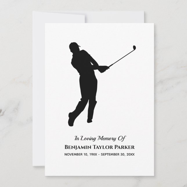 Golf Player Bereavement Sympathy Funeral Memorial Tack Kort (Framsida)