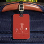 Golf Player Cool Classy Monogram Red Bagagebricka<br><div class="desc">An elegant and stylish tag to identify your golf things... with a monogrammed design for golf players, to personalize with his name and initials on a brick red background... and with template to add a slogan or name of the Golf Club. It features a classic design with a male golfer...</div>