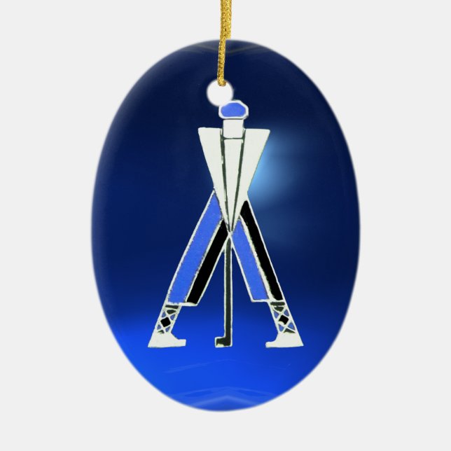 GOLF PLAYER,GOLFER BLUE SAPPHIRE MONOGRAM JULGRANSPRYDNAD KERAMIK (Framsidan)