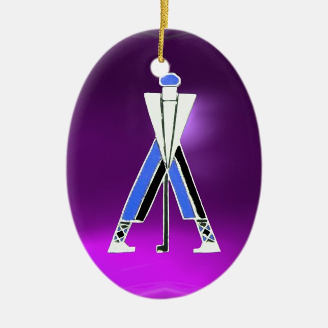 GOLF PLAYER,GOLFER LILA AMETYST MONOGRAM JULGRANSPRYDNAD KERAMIK (Framsidan)