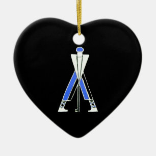 GOLF PLAYER,GOLFER RED RUBY HEART MONOGRAM JULGRANSPRYDNAD KERAMIK