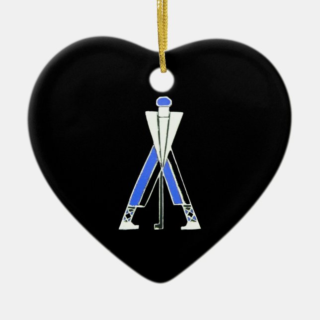 GOLF PLAYER,GOLFER RED RUBY HEART MONOGRAM JULGRANSPRYDNAD KERAMIK (Framsidan)