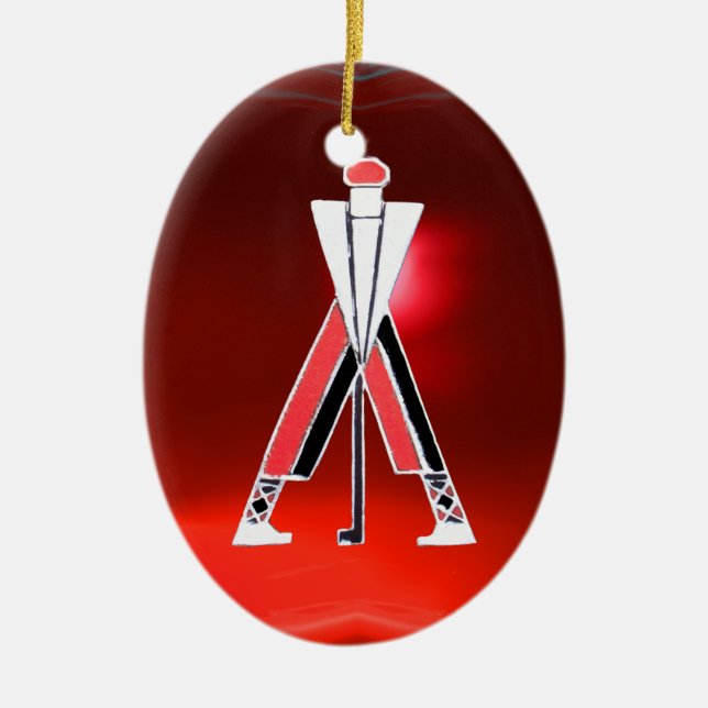 GOLF PLAYER,GOLFER RED RUBY MONOGRAM JULGRANSPRYDNAD KERAMIK (Framsidan)