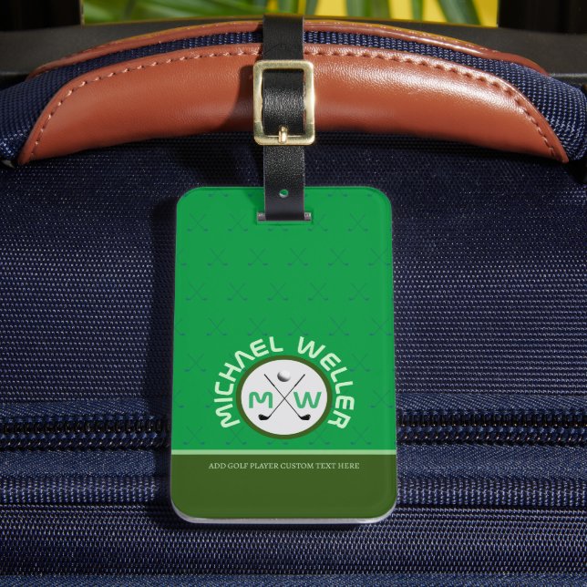 Golf Player Monogrammed Travel Bagage GRÖNT Bagagebricka (Framsida Insitu 2)