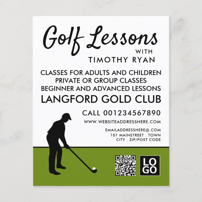 Golf Player Silhouette, GoIf Lesson Advertising Flygblad (Framsidan)