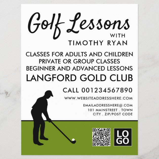 Golf Player Silhouette, GoIf Lesson Advertising Reklamblad (Framsidan)