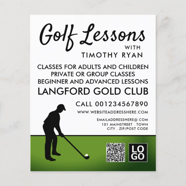 Golf Player Silhouette, GoIf Lesson-reklam Flygblad (Framsidan)