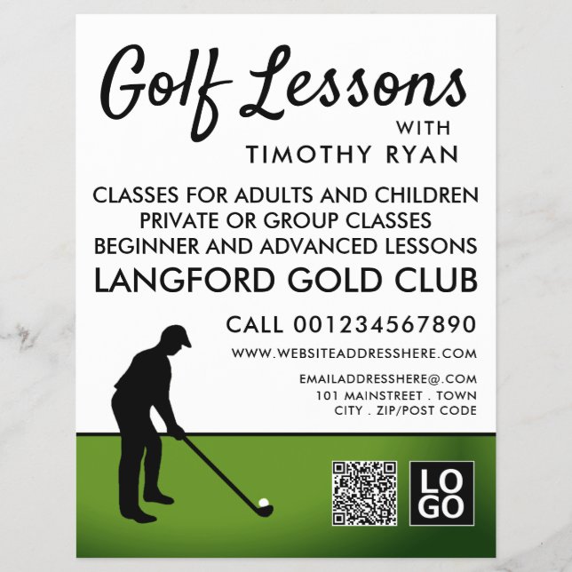 Golf Player Silhouette, GoIf Lesson-reklam Reklamblad (Framsidan)