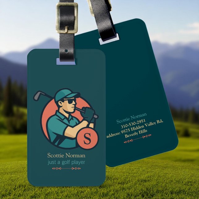 Golf Player Travel Modern Retro Luggage Tag Bagagebricka (Skapare uppladdad)