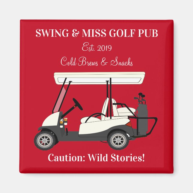 Golf Pub Golf Cart Beer & Snacks Vilder Magnet (Framsidan)