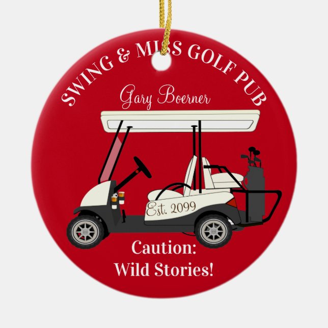 Golf Pub med Cart Golfer jul Ornament (Framsidan)