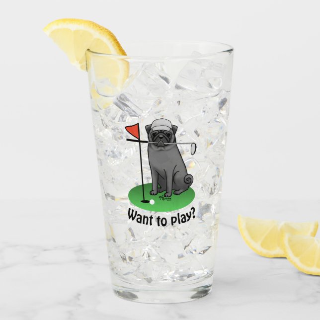 Golf Pug Pay Golf (svart) Cute Hund Funny Glaskopp (Framsida Ice)