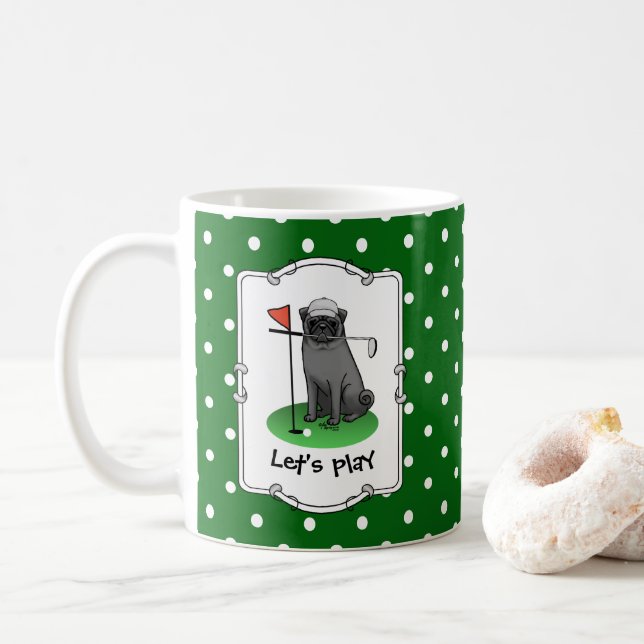 Golf Pug Pay Golf (svart) Cute Hund Funny Kaffemugg (Med munk)