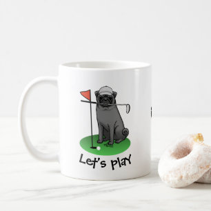 Golf Pug Pay Golf (svart) Cute Hund Funny Kaffemugg