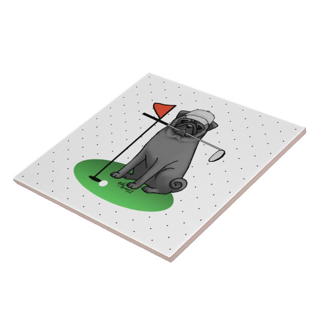 Golf Pug Pay Golf (svart) Cute Hund Funny Kakelplatta (Sidan)