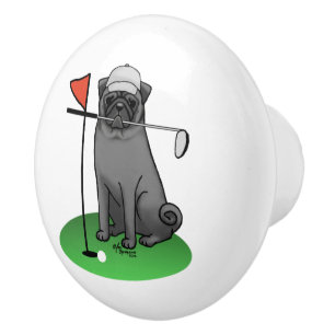 Golf Pug Pay Golf (svart) Cute Hund Funny Knopp