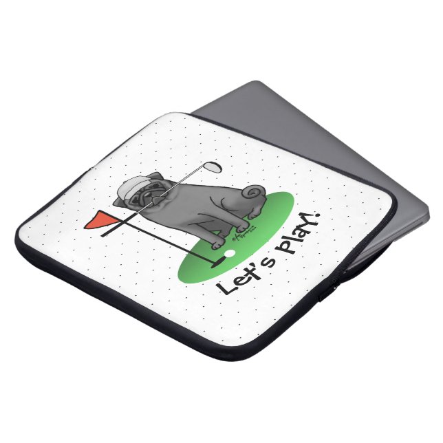 Golf Pug Pay Golf (svart) Cute Hund Funny Laptop Fodral (Framsida topp)