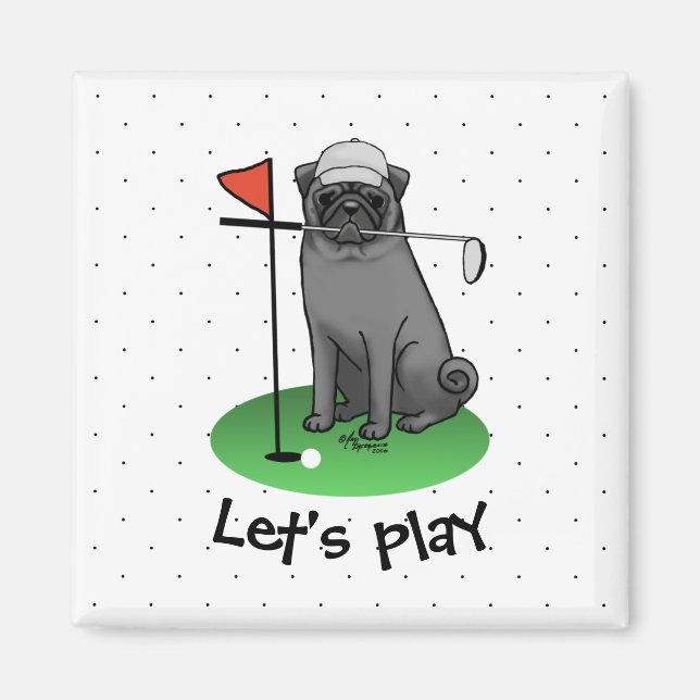 Golf Pug Pay Golf (svart) Cute Hund Funny Magnet (Framsidan)