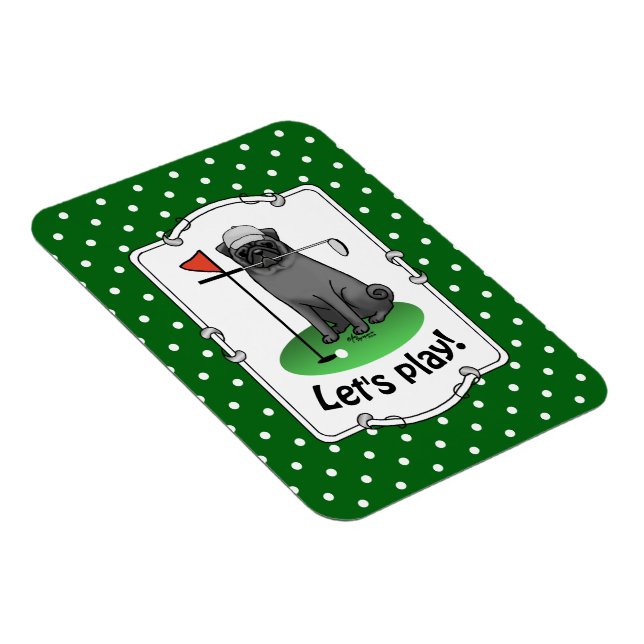 Golf Pug Pay Golf (svart) Cute Hund Funny Magnet (Högersidan)