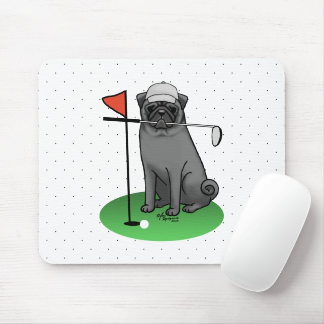 Golf Pug Pay Golf (svart) Cute Hund Funny Musmatta (Med mus)