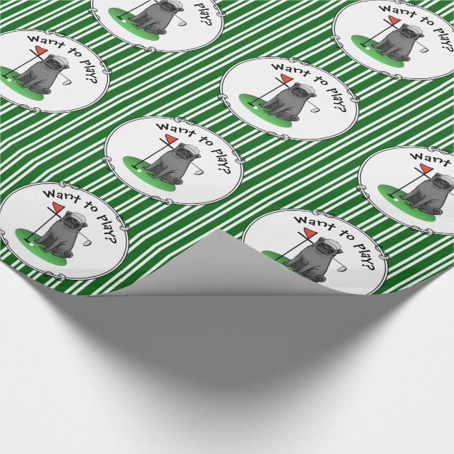 Golf Pug Pay Golf (svart) Cute Hund Funny Presentpapper (Hörn)