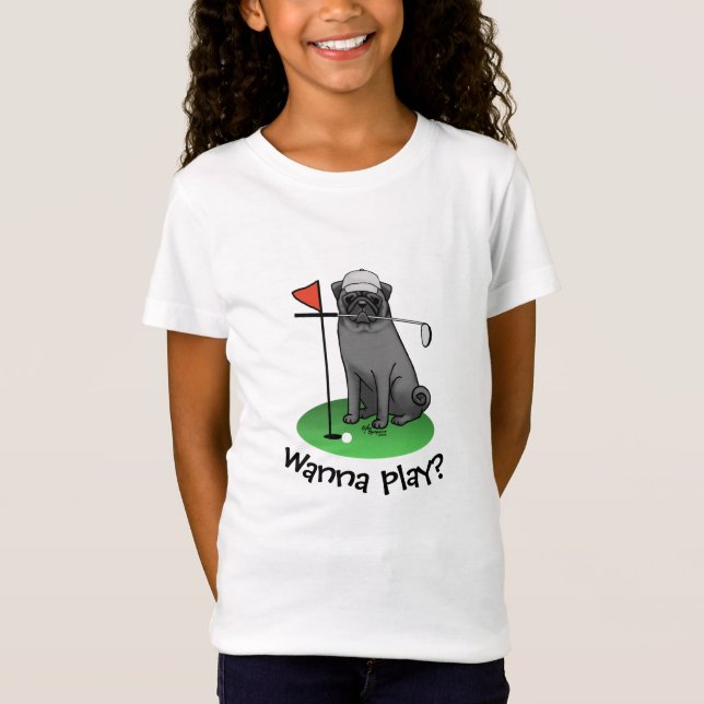 Golf Pug Pay Golf (svart) Cute Hund Funny T Shirt (Framsida)