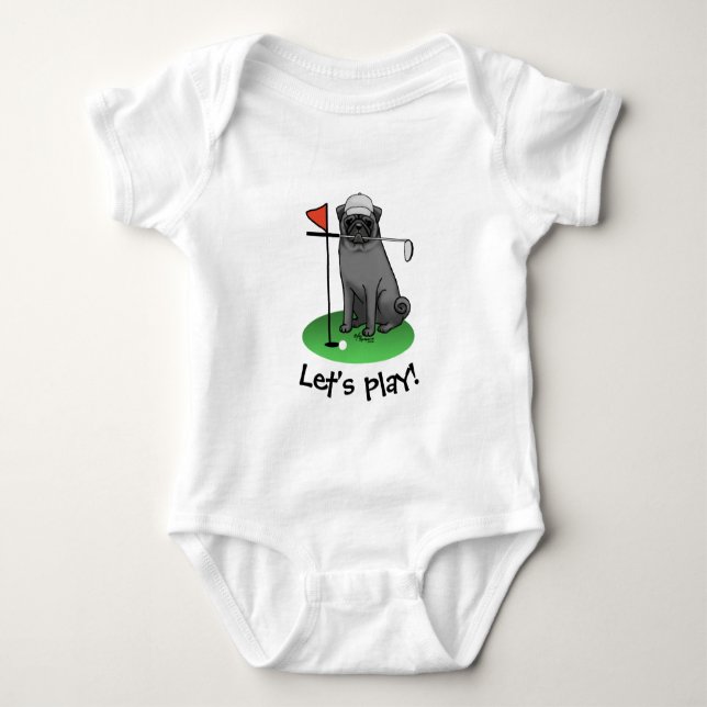 Golf Pug Pay Golf (svart) Cute Hund Funny T Shirt (Framsida)
