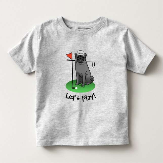 Golf Pug Pay Golf (svart) Cute Hund Funny T Shirt (Framsida)