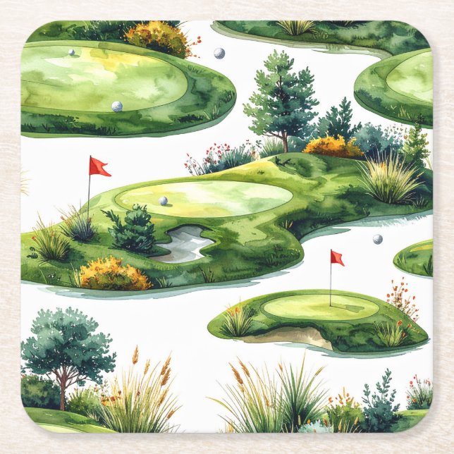 Golf Putting Green med röd flagga Underlägg Papper Kvadrat (Framsidan)