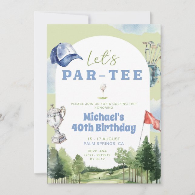 Golf Resa Birthday Helg Itinerary Inbjudningar (Framsida)
