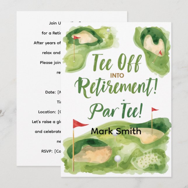 GOLF RETIREMENT Tee off ParTee for golfer Inbjudningar (Fram/baksida)