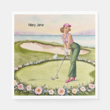 Golf Retro Golf Chic: Kvinnlig Golfare vid Green