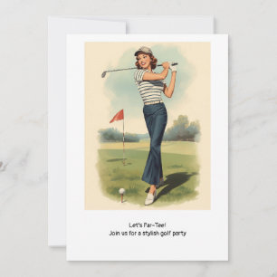 Golf Retro Golf Chic: Kvinnlig golfspelare på gre Inbjudningar