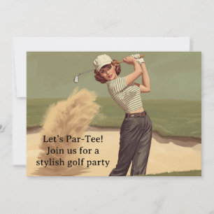 Golf Retro Golf Chic: Kvinnlig golfspelare på gree Inbjudningar