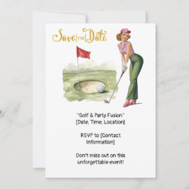 Golf Retro Golf Chic: Kvinnlig golfspelare vid gre Inbjudningar