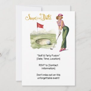 Golf Retro Golf Chic: Kvinnlig golfspelare vid gre Inbjudningar