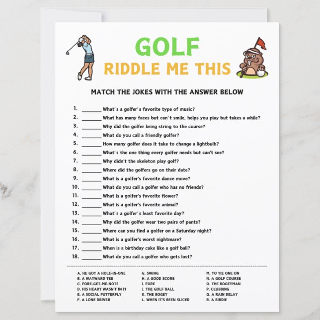 Golf Riddle Me det här spelet (Framsida)
