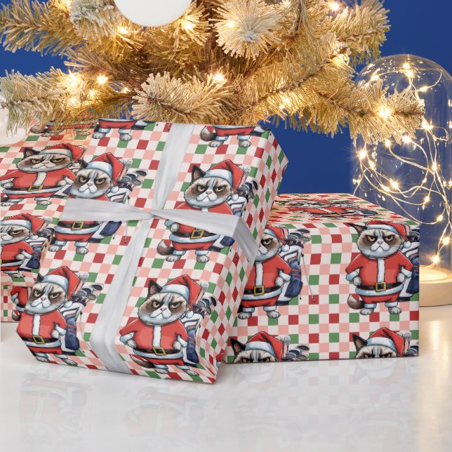 Golf Santa Cat med Bag-julbakgrund Presentpapper (Helgdagar)