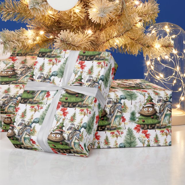 Golf Santa Cat med Bag-julbakgrund Presentpapper (Helgdagar)