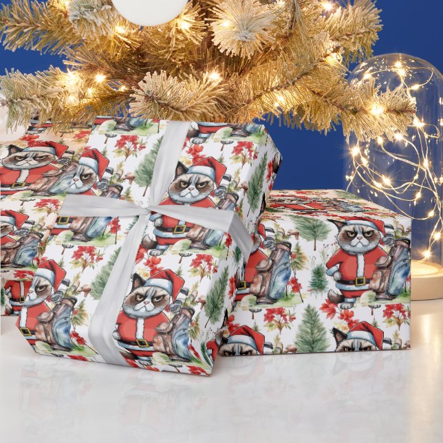 Golf Santa Cat med Bag-julbakgrund Presentpapper (Helgdagar)
