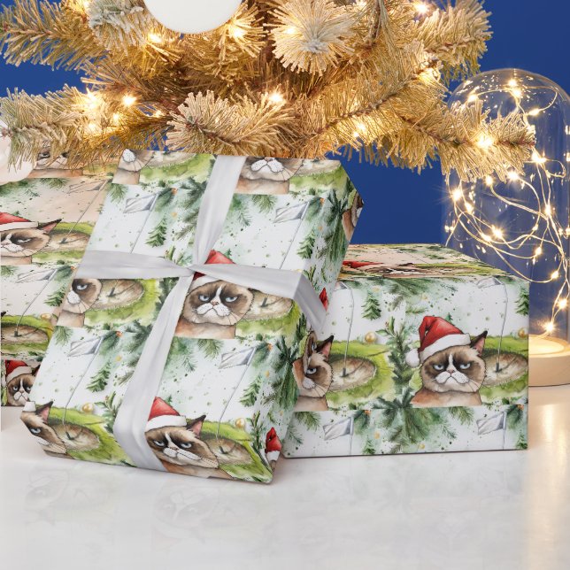 Golf Santa Cat med Golf Flagga julbakgrund Presentpapper (Helgdagar)