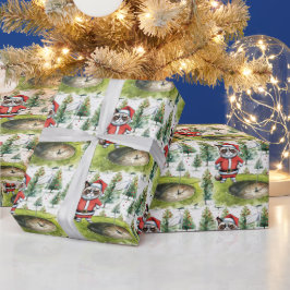 Golf Santa Cat med Golf Flagga julbakgrund Presentpapper