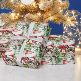 Golf Santa Cat med Golf Flagga julbakgrund Presentpapper